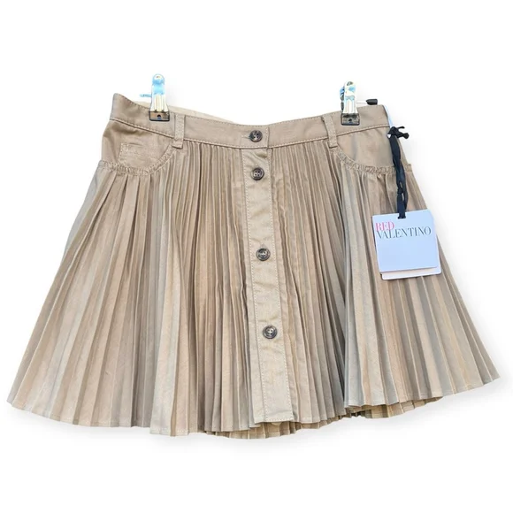 Red Valentino Pleated Mini Skirt Beige Tan Micro Skort Size 40 US 4 Small NWT - Picture 1 of 7